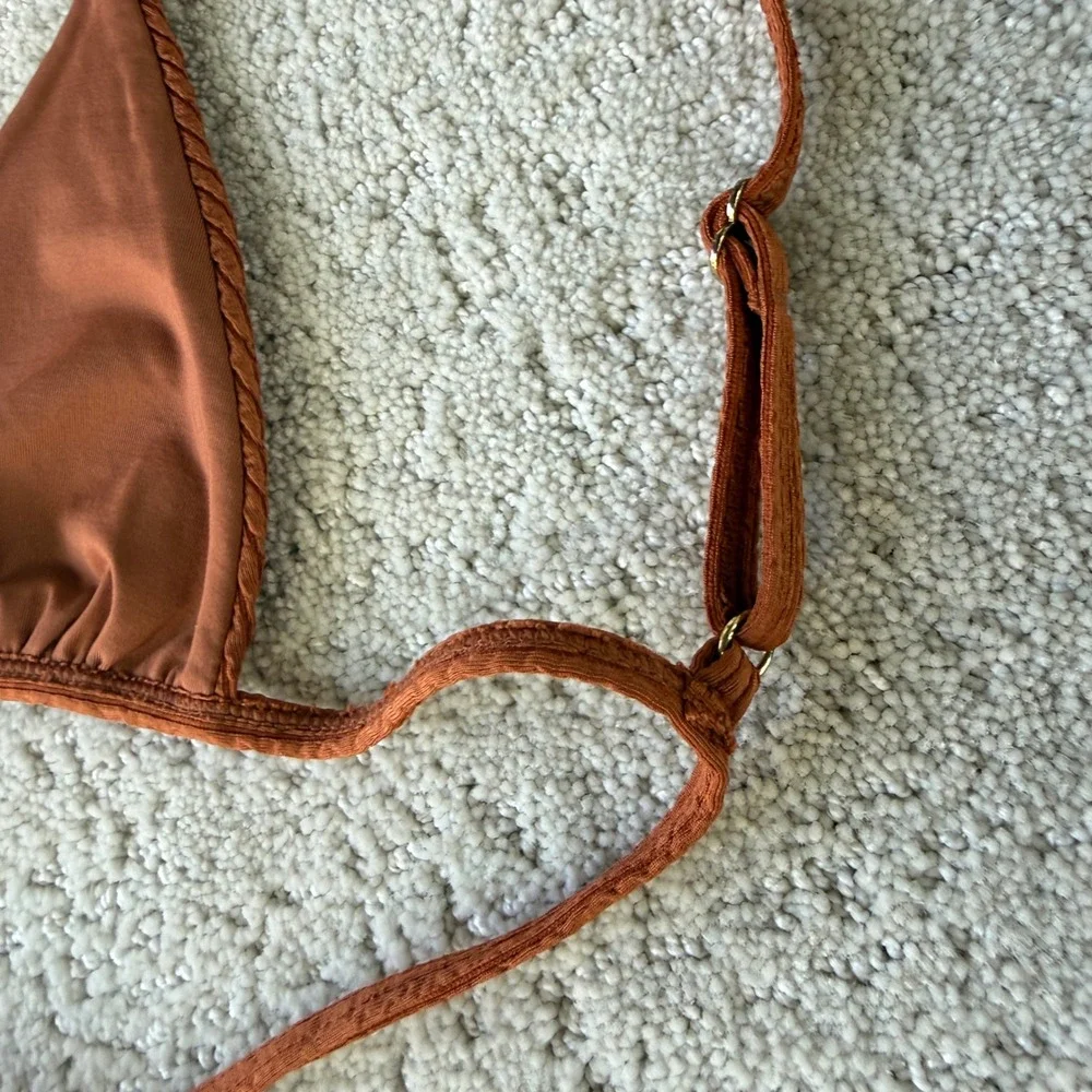 Monday Swimwear Bikini Set Women P/M Rust Brown Crinkle Triangle High Leg 12073